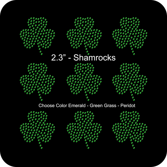 Set of 9 2.3" Inches Green Irish Shamrock St. Patrick Love Clover Rhinestone Transfer Hotfix DIY Bling Iron On Applique Custom Choose Color