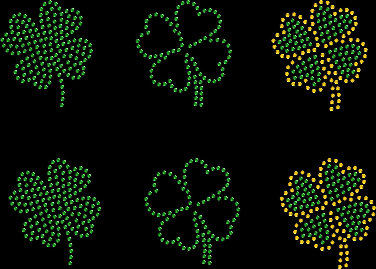 Set of 6 Irish 2" Inches Green Gold Shamrock St. Patrick Love Clover Rhinestone Transfer Hotfix DIY Bling Iron On Applique Choose Color