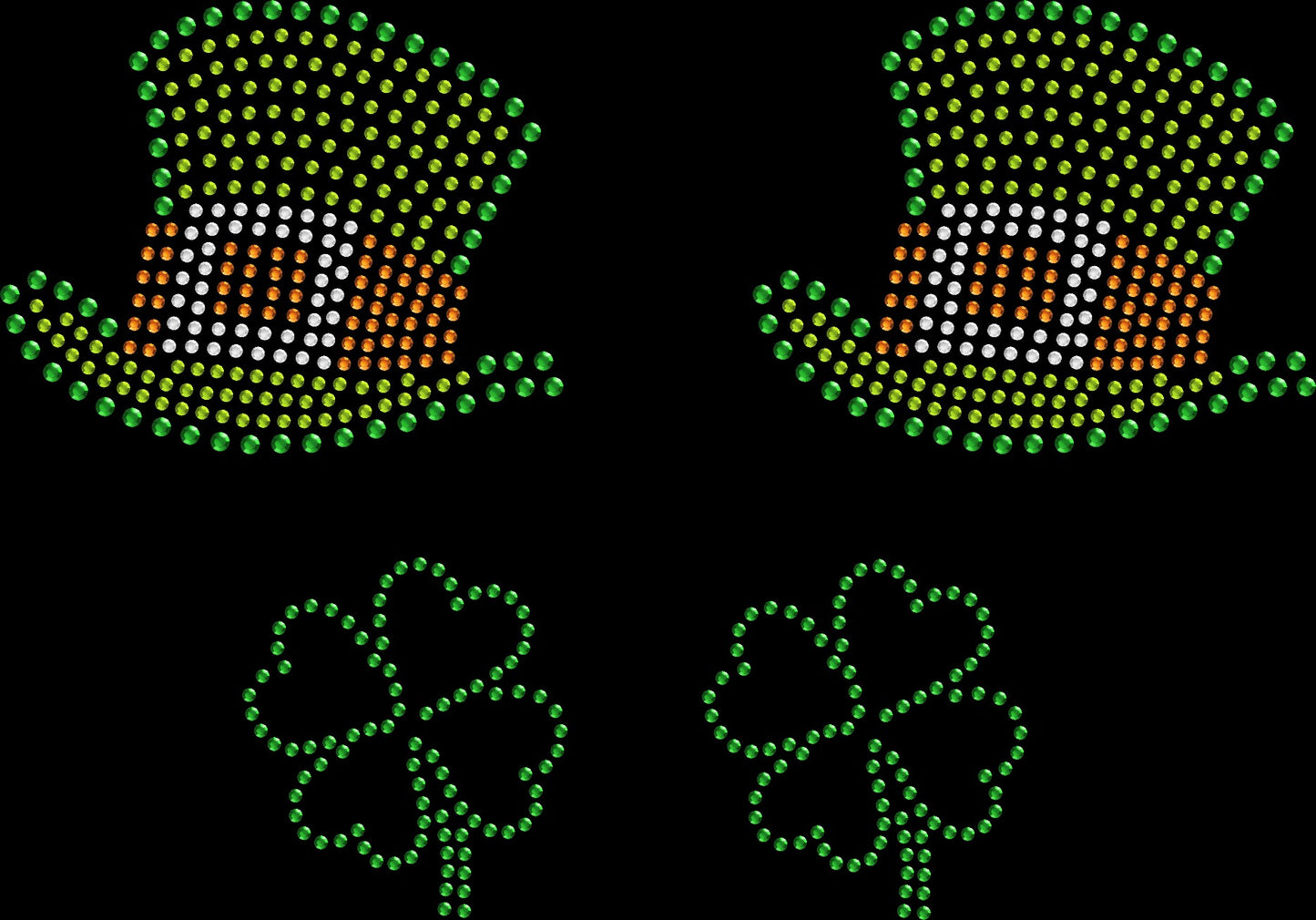 Set of 4 Leprechaun Irish Shamrock Hat St. Patrick Love Clover Rhinestone Transfer Hotfix DIY Bling Iron On Applique Custom Choose Color