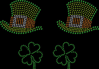 Set of 4 Leprechaun Irish Shamrock Hat St. Patrick Love Clover Rhinestone Transfer Hotfix DIY Bling Iron On Applique Custom Choose Color