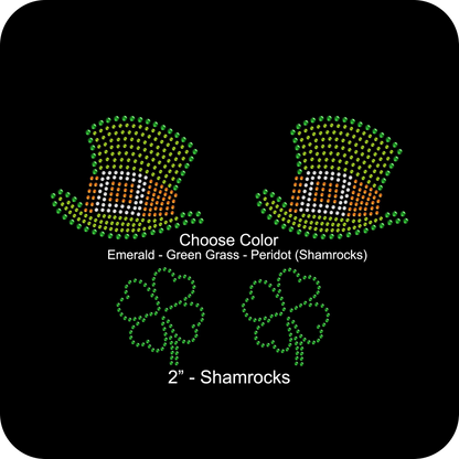 Set of 4 Leprechaun Irish Shamrock Hat St. Patrick Love Clover Rhinestone Transfer Hotfix DIY Bling Iron On Applique Custom Choose Color