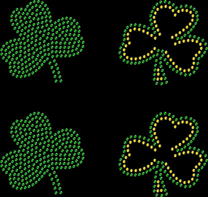 Set of 4 Irish 3" Inches Green Gold Shamrock St. Patrick Love Clover Rhinestone Transfer Hotfix DIY Bling Iron On Applique Choose Color