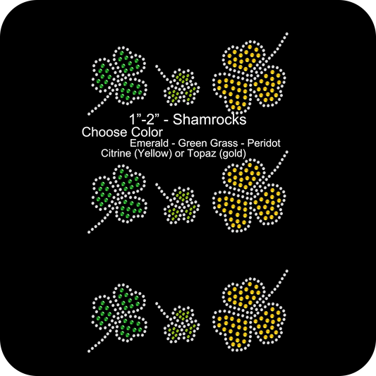 Set of 9 Irish Assorted Sizes Green Gold Shamrock St. Patrick Love Clover Rhinestone Transfer Hotfix DIY Bling Iron On Applique Choose Color