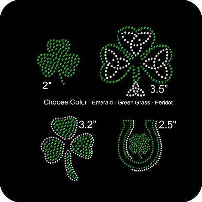 Set of 5 Irish Shamrock Luck St. Patrick Love Clover Rhinestone Transfer Hotfix DIY Bling Iron On Applique Choose Custom Color