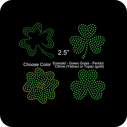 Set of 4 Irish 2.5" Inches Assorted Green Gold Shamrock St. Patrick Love Clover Rhinestone Transfer Hotfix DIY Bling Iron On Applique Color