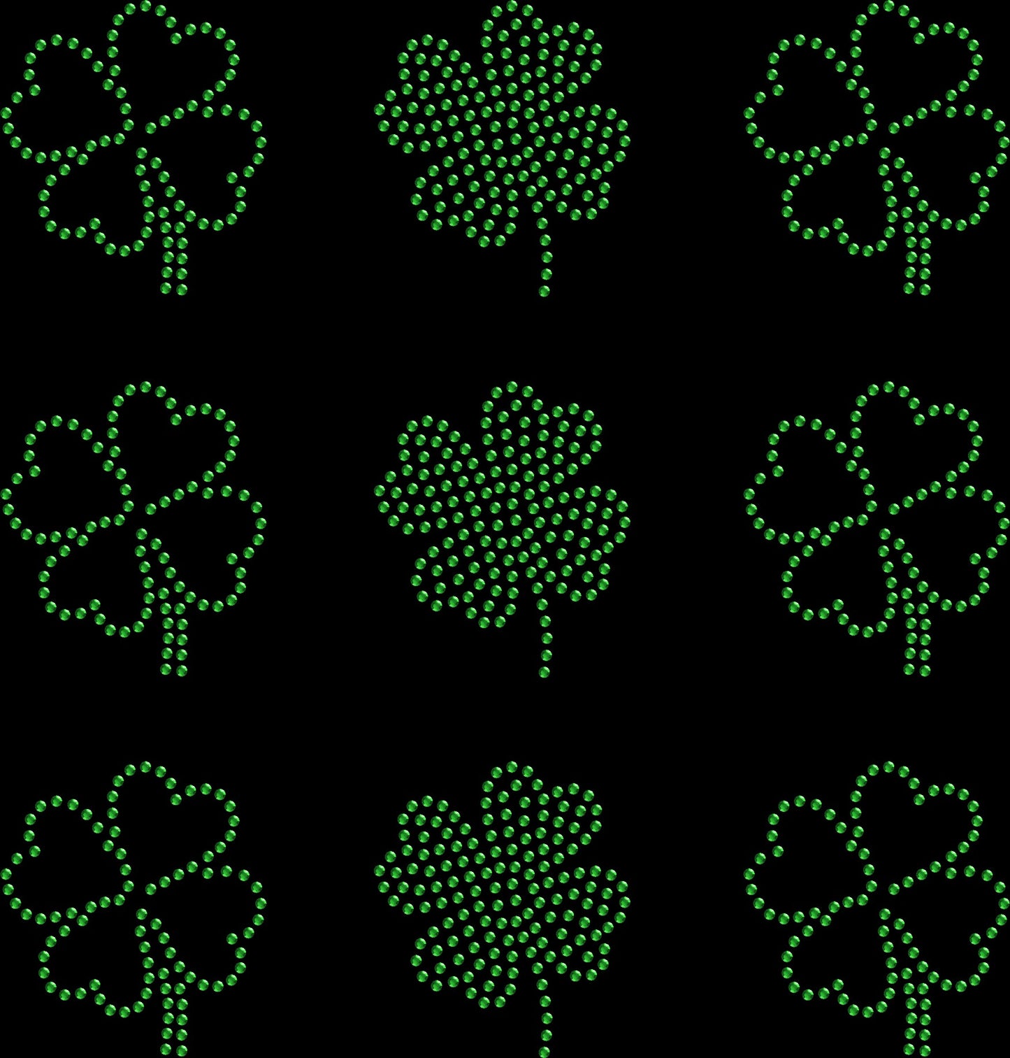 Set of 9 Irish 2" Inches Green Shamrock St. Patrick Love Clover Rhinestone Transfer Hotfix DIY Bling Iron On Applique Custom Choose Color