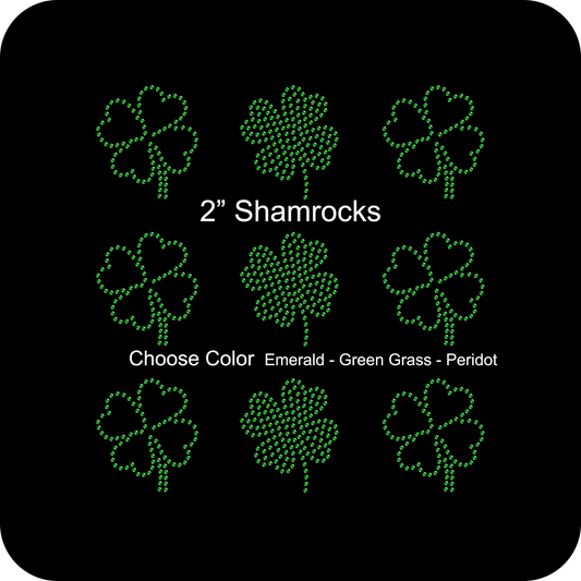 Set of 9 Irish 2" Inches Green Shamrock St. Patrick Love Clover Rhinestone Transfer Hotfix DIY Bling Iron On Applique Custom Choose Color