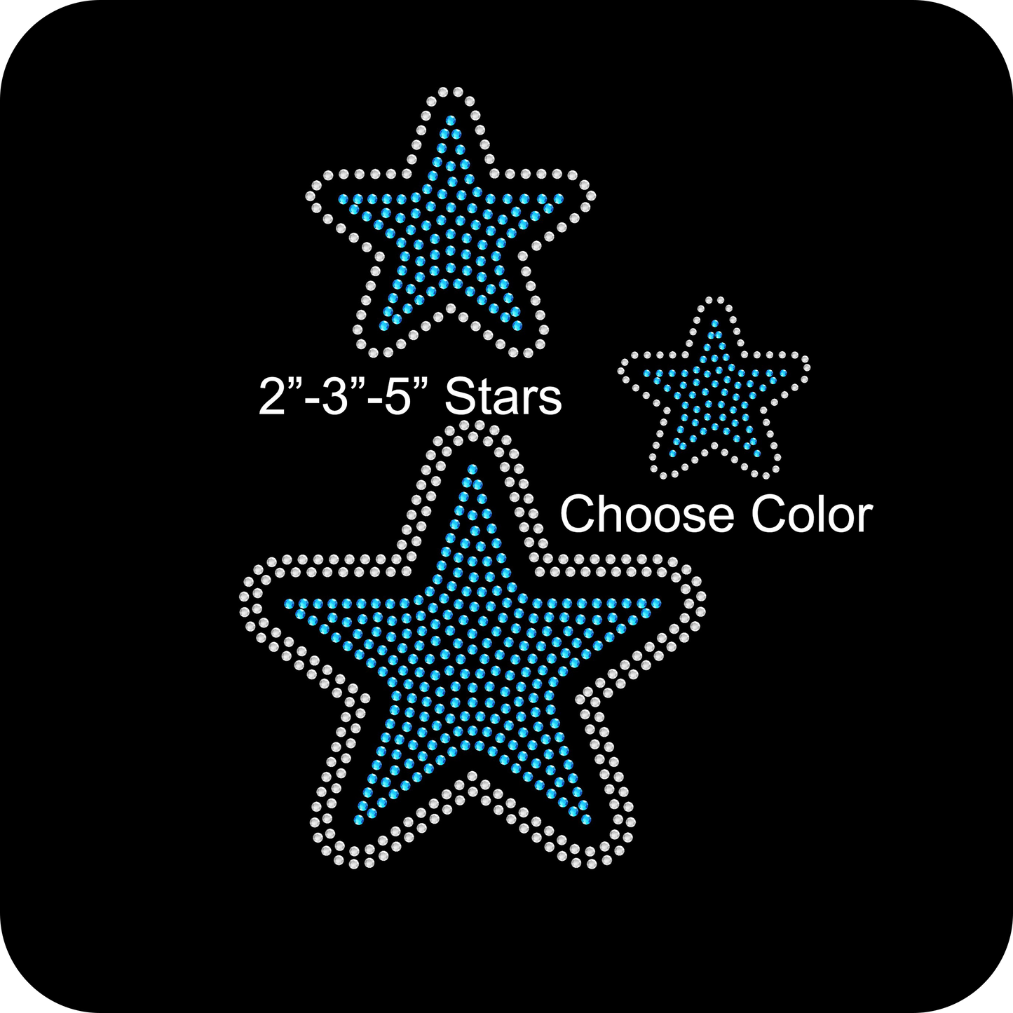 Set of 3 Mixed Size Stars 2" 3" 5" Inches Rhinestone Transfer Hotfix DIY Bling Iron On Applique Custom Choose Inside Color