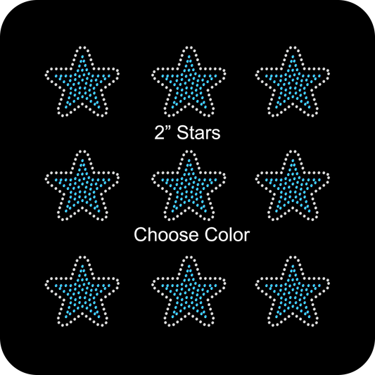 Set of 9 Size Stars 2" Inches Rhinestone Transfer Hotfix DIY Bling Iron On Applique Custom Choose Inside Color