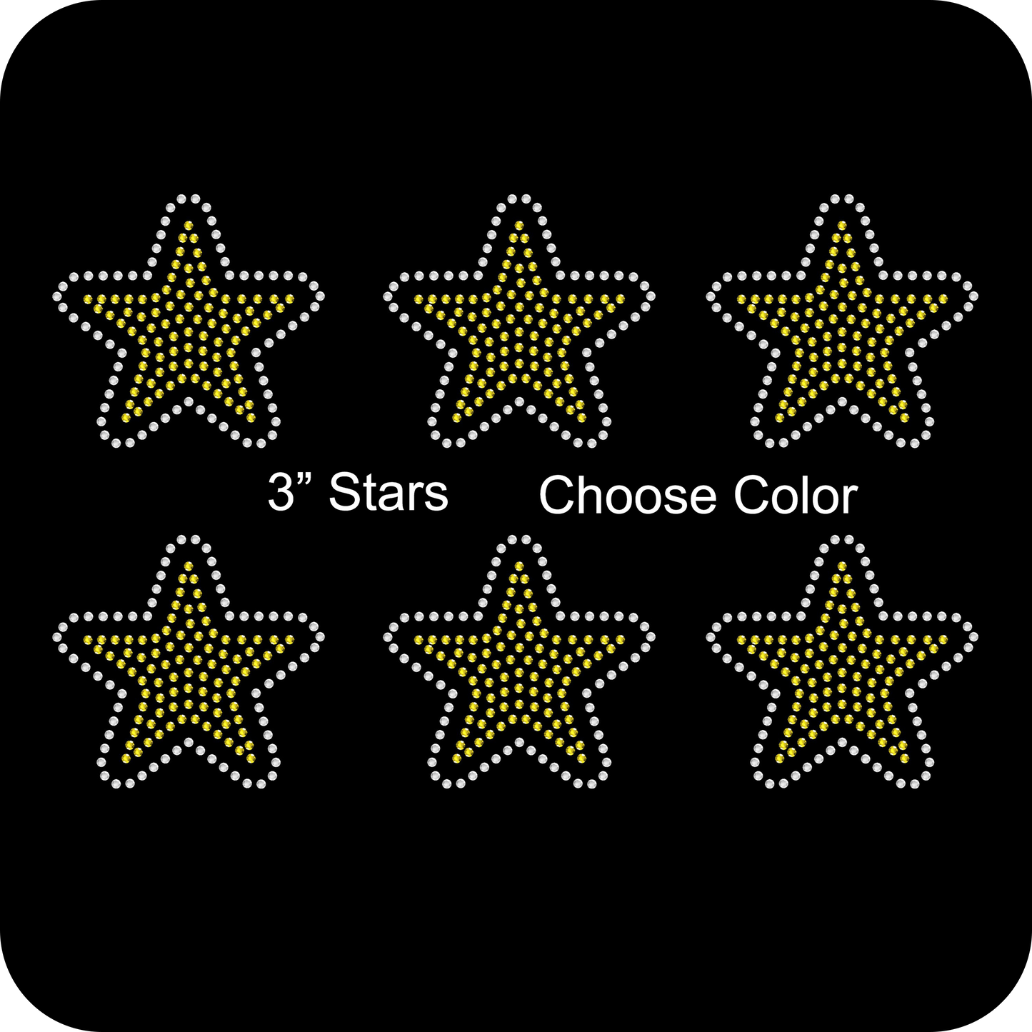 Set of 6 Size Stars 3" Inches Rhinestone Transfer Hotfix DIY Bling Iron On Applique Custom Choose Inside Color