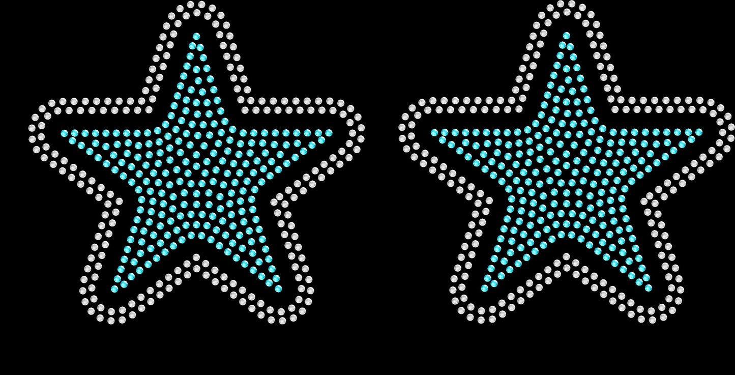 Set of 2 Rounded Corner Stars 5" Inches Rhinestone Transfer Hotfix DIY Bling Iron On Applique Custom Choose Inside Color