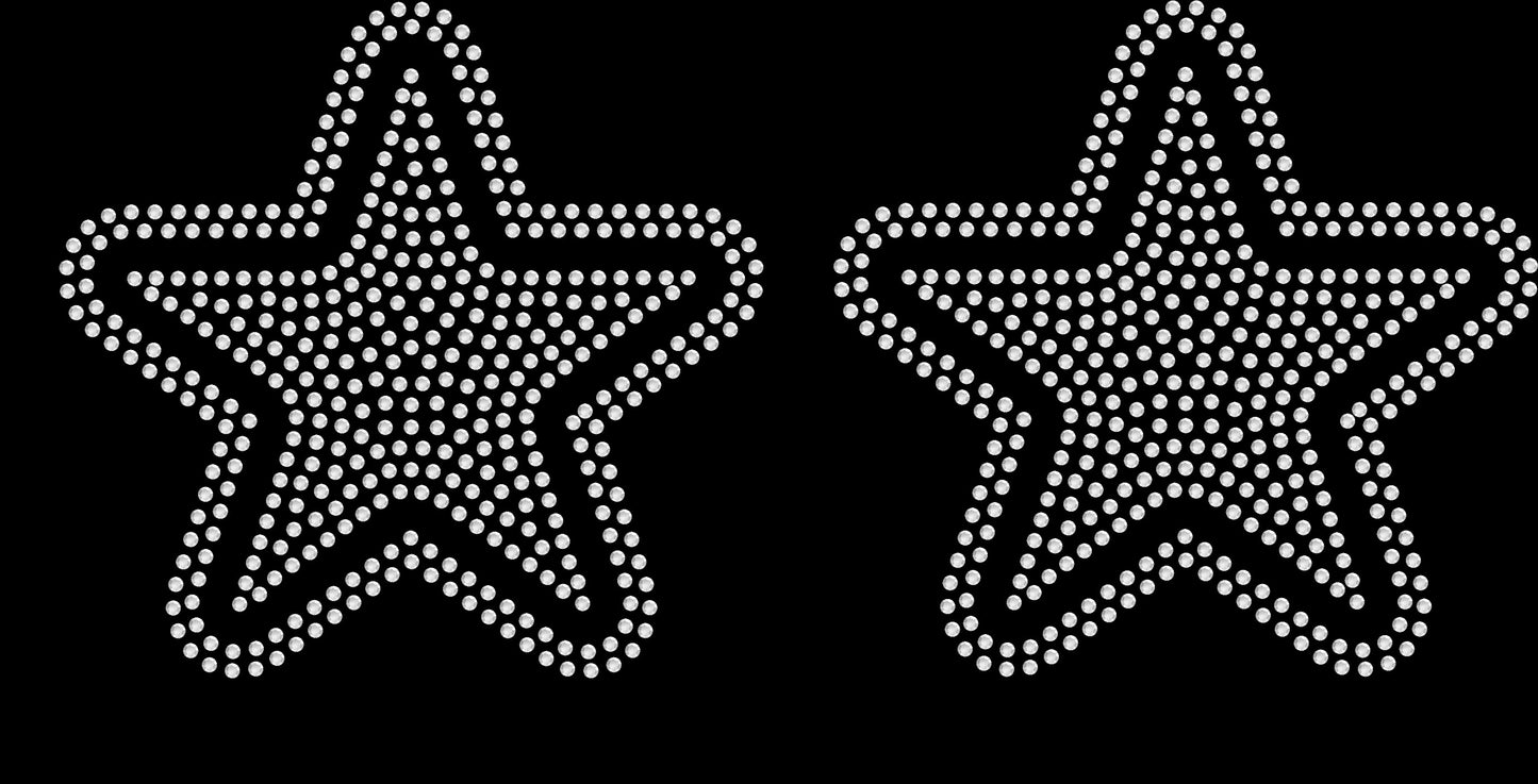 Set of 2 Rounded Corner Stars 5" Inches Rhinestone Transfer Hotfix DIY Bling Iron On Applique Custom Choose Inside Color