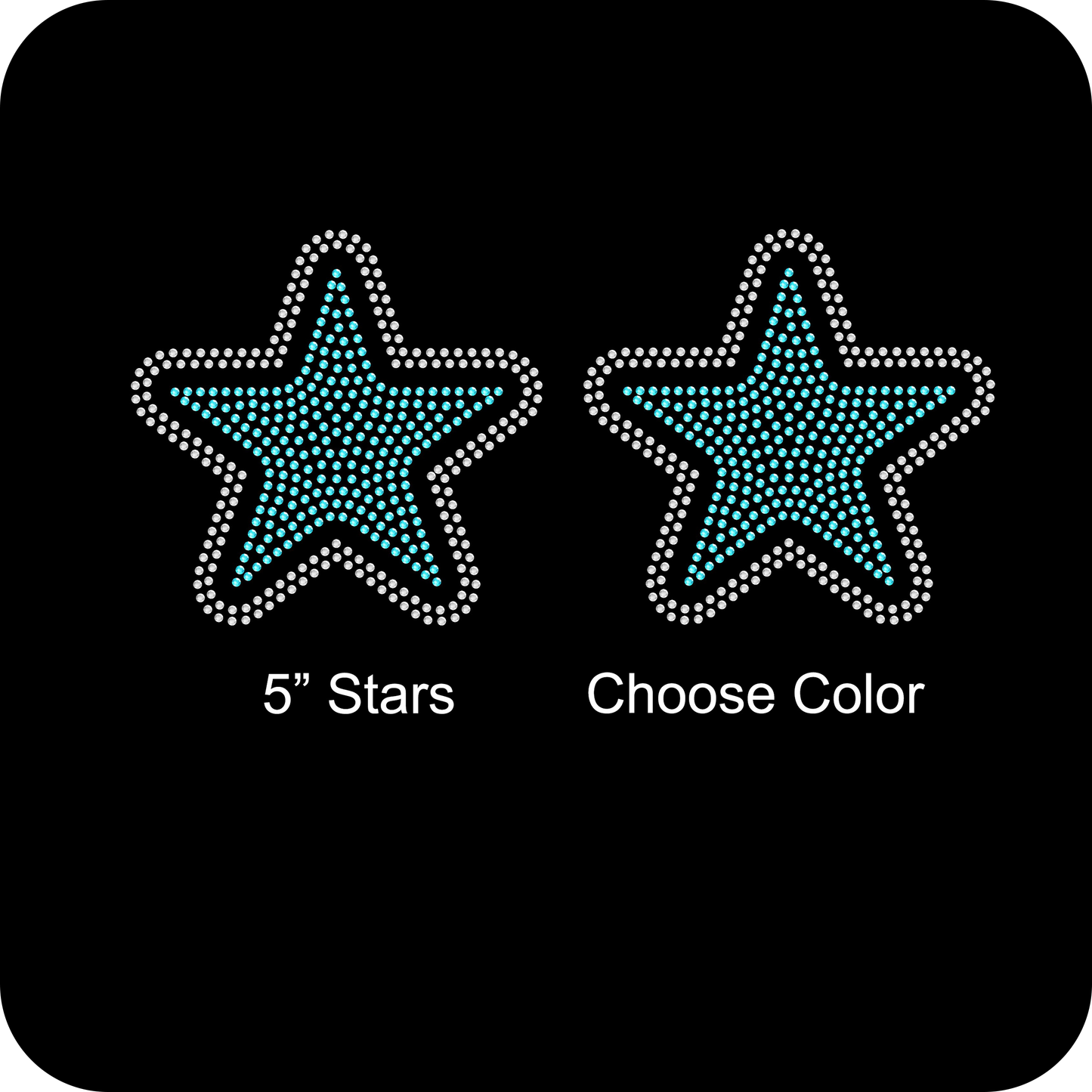 Set of 2 Rounded Corner Stars 5" Inches Rhinestone Transfer Hotfix DIY Bling Iron On Applique Custom Choose Inside Color