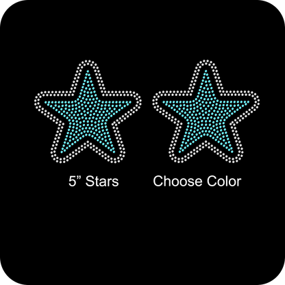 Set of 2 Rounded Corner Stars 5" Inches Rhinestone Transfer Hotfix DIY Bling Iron On Applique Custom Choose Inside Color