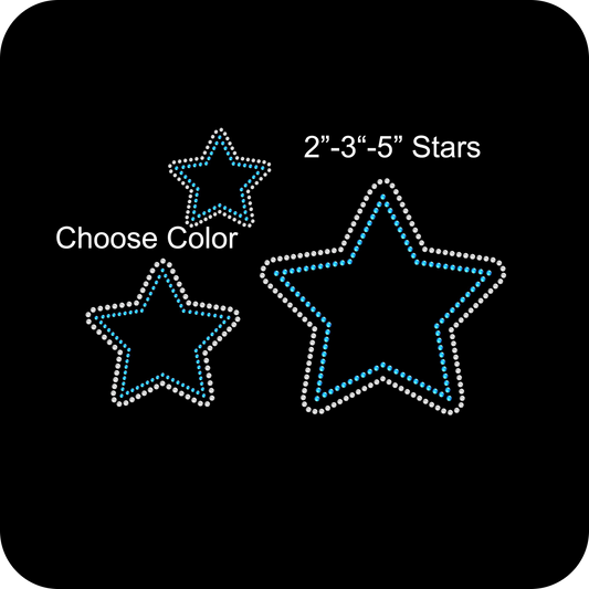 Set of 3 Mixed Size Stars 2" 3" 5" Inches Rhinestone Transfer Hotfix DIY Bling Iron On Applique Custom Choose Color