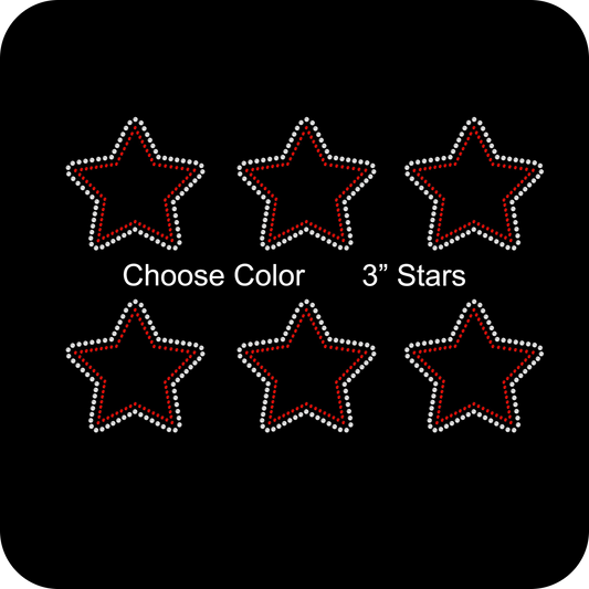 Set of 6 Size Round Corner Stars 3" Inches Rhinestone Transfer Hotfix DIY Bling Iron On Applique Custom Choose Inside Color