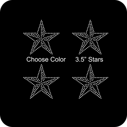 Set of 4 Nautical Stars 3.5" Inches Rhinestone Transfer Hotfix DIY Bling Iron On Applique Custom Choose Inside Color