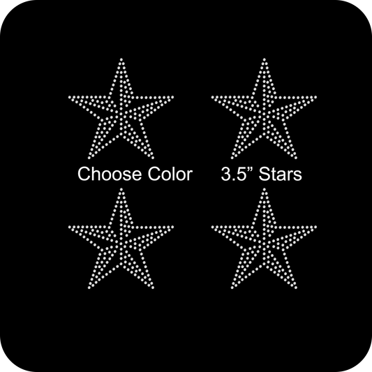 Set of 4 Nautical Stars 3.5" Inches Rhinestone Transfer Hotfix DIY Bling Iron On Applique Custom Choose Inside Color