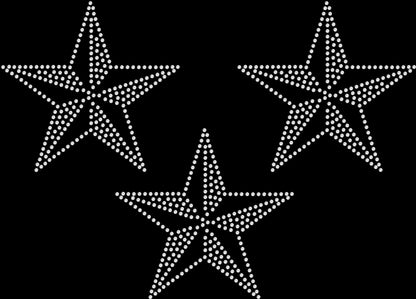 Set of 3 Nautical Stars 5" Inches Rhinestone Transfer Hotfix DIY Bling Iron On Applique Custom Choose Inside Color