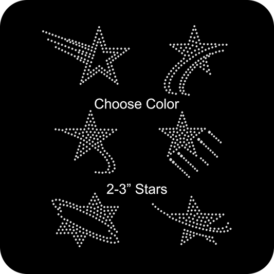 Set of 6 Assorted Sizes Decorative Stars 2"-3" Inches Rhinestone Transfer Hotfix DIY Bling Iron On Applique Custom Choose Inside Color