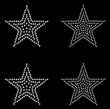 Set of 4 Outline Stars 3.7" Assorted Stones SS6 SS10 Inches Rhinestone Transfer Hotfix DIY Bling Iron On Applique Custom Choose Color