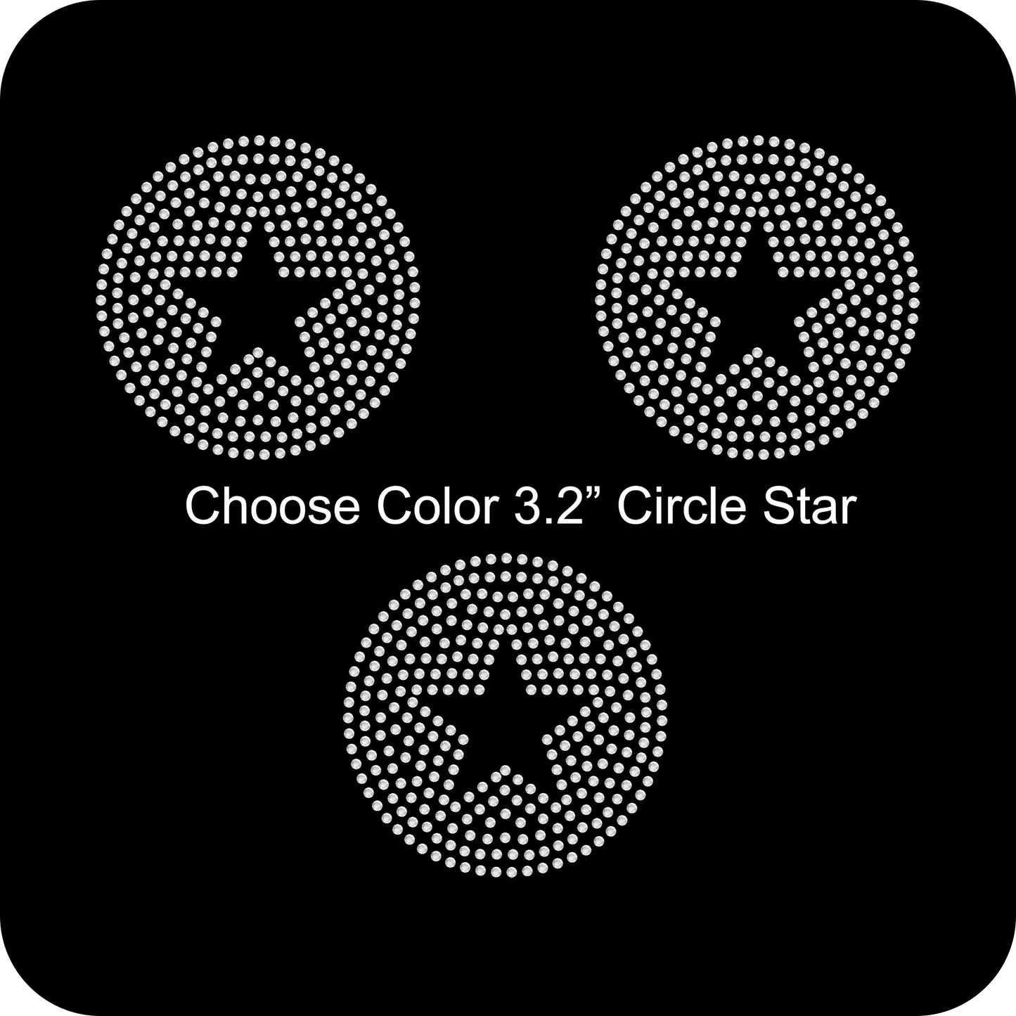 Sheet of 3 Circle Star 3.2" Inches Rhinestone Transfer Hotfix DIY Bling Iron On Applique Custom Choose 2 Colors